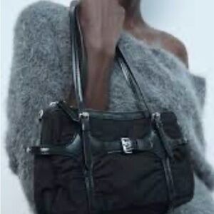 ZARA BLACK NYLON SHOULDER BAG WITH BUCKLE DETAILS